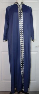 VTG Lorraine Art Deco Kaftan Pullover 3/4 Zip Navy Blue Satin Nylon Gold Trim M - Picture 1 of 6