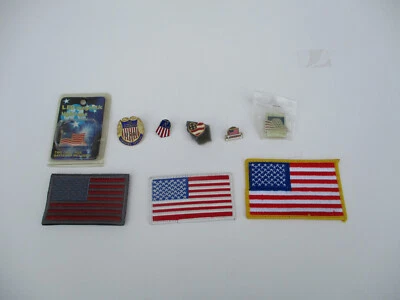 American Flag Patch / Pin Lot, 3 Embroidered Patches &  6 Pins America 3, Heart - Image 1 of 4