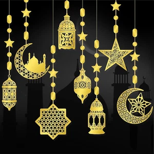 16 Pcs Ramadan Decorations, Ramadan Home Hollow Banner Hanging Moon Stars Lanter - Picture 1 of 12