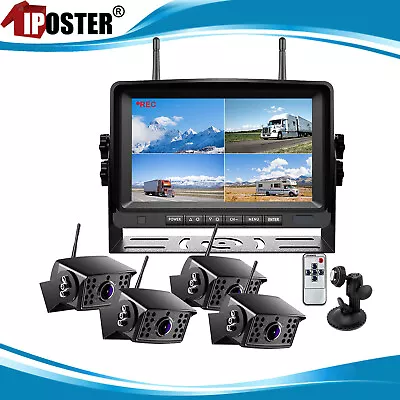 Digital Wireless 7" Monitor Splitscreen 4x Reversing Camera Kit DVR 12V 24V QUAD - Image 1 of 4