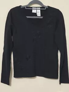 Emma James Womens Top Size S PETITE Black Embroidered Bead Bling Stretch NWT - Picture 1 of 10