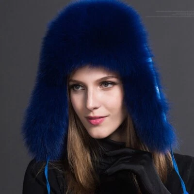 2023 Женщин енота меха ушанка траппер шляпы зимние толщиной теплый лисий мех помпон крышка - Изображение 1 из 4