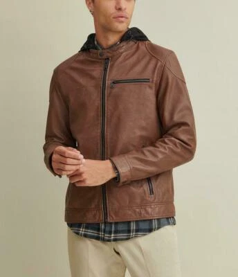 Chaqueta de cuero con capucha Tommy Hilfiger para hombre - 2XL/coñac Foto 1 de 4