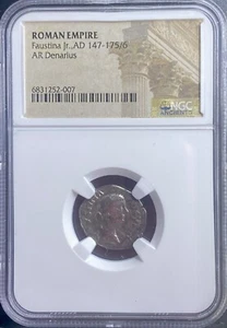 Roman Empress Faustina Jr NGC Genuine 147-175 AD Silver Denarius Ancient Coin - Picture 1 of 14