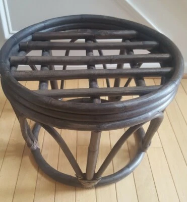 Taburete otomano vintage retro de bambú madera curvada ratán - grande boho redondo Foto 1 de 4