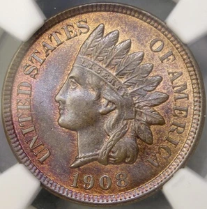 1908 INDIAN HEAD CENT/PENNY RARE TOP LOW POP 4/0 NGC MS 66+ RB FINEST KNOWN COIN - Picture 1 of 4