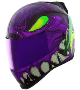 ICON AIRFORM MANIK'RR HELMET + PURPLE MIRROR SHIELD GLOWS-IN-THE-DARK PURPLE LG - Picture 1 of 13