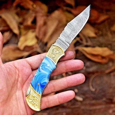 Custom handmade Damascus Steel Folding Blade Pocket knife Lock Blade Tactical - Image 1 of 4