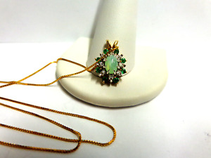 14kt yellow lindy star sapphire/emerald/diam necklace sz 19in lg wgt 4.5 tcw1.47
