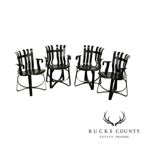 Knoll Frank Gehry Set 4 Black Bent Wood Hat Trick Armchairs Cover