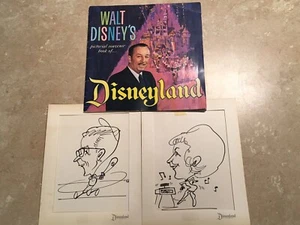 Walt Disney's Pictorial Souvenir Book Of Disneyland & 2 CEL CARICATURE Drawings - Picture 1 of 12