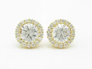Oro Amarillo Plata Ley Blanca Zafiro Corte Redondo Halo Diseño Tuerca Pendientes - Imagen 1 de 5