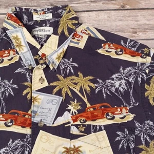 Chereskin XL Hawaiian Shirt Vintage Car Postcard Palm Trees Button Down - Picture 1 of 5