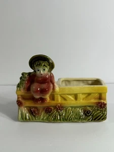 Girl & puppy planter,fence and flowers. # 87, U.S.A. 7.5 inches wide. - Picture 1 of 4