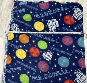 Fleece fabric BTY - Bazinga! - Big Bang Theory TV Show Designs On Blue - 58” W - Picture 1 of 2