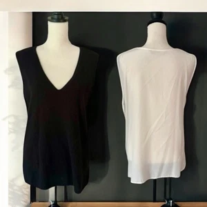 Reed Krakoff Sz Large Cashmere Silk V-Neck Top Gillet Vest Quiet Luxury Black - Picture 1 of 9