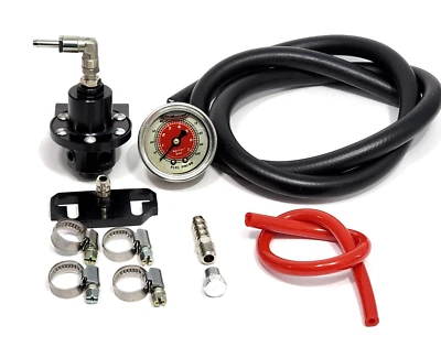 ADJUSTABLE FUEL PRESSURE REGULATOR 1 TO 1 RATIO RISER GAUGE BK FOR HONDA & ACURA - Image 1 of 4