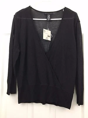 Knit Twofer Sweater Top Black Sparkle Dressy V Neck Apostrophe Petite XL NWT - Image 1 of 4