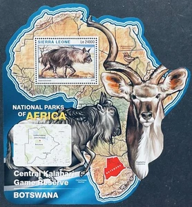 SIERRA LEONE NATIONAL PARKS OF AFRICA MAP SHAPED STAMPS 2016 BROWN HYENA ANIMALS - Picture 1 of 1