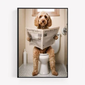 Lustiges Bad Cockapoo Hund auf Toilette Druck Bild Poster Ungerahmen A4 Zeitung - Bild 1 von 1