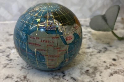 Stunning Vintage Kalifano? 3” Globe Paperweight Bahama Blue Opalite Ocean World - Image 1 of 4