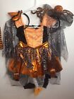 Spider Witch Orange Black Deluxe Halloween Dress Up Costume 4pc Lot Sz Small 4-5