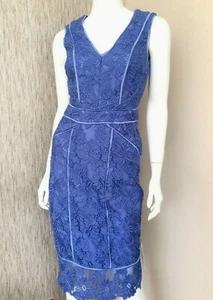 VESTIDO MONZÓN ENCAJE SIN MANGAS CHEYANNE AZUL TALLA UK 8 VENTA AL POR MENOR £129 NUEVO CON ETIQUETAS - Imagen 1 de 10