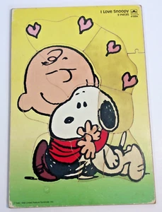 Vintage Golden I Love Snoopy Charlie Brown Cartoon Wooden Puzzle/9 pcs - Picture 1 of 5