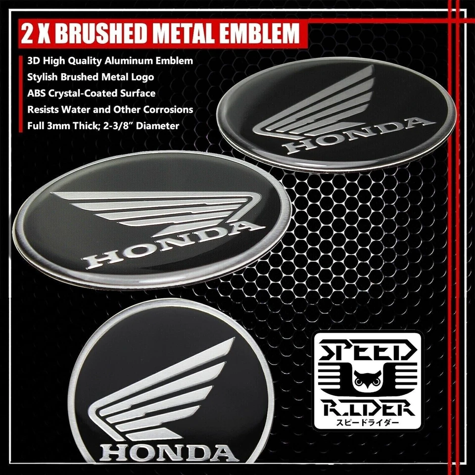 2 X METAL 2-3/8" ALUMINIO CEPILLADO HONDA WING LOGO EMBLEMA CALCOMANÍA CARENADO/GUARDABARROS Foto 1 de 3