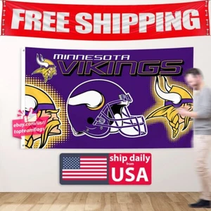 Minnesota Vikings 3X5 Flag Man Cave Banner Football New US Seller FREE Shipping  - Picture 1 of 15