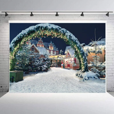 Fond de marché de Noël d'hiver parc de Noël veille de Noël fête fond photo - Photo 1/4