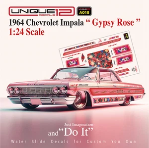 1964 Impala Gypsy Rose Water Slide Decal White Toner 1/24 RC Model Dicast # A018 - Picture 1 of 4