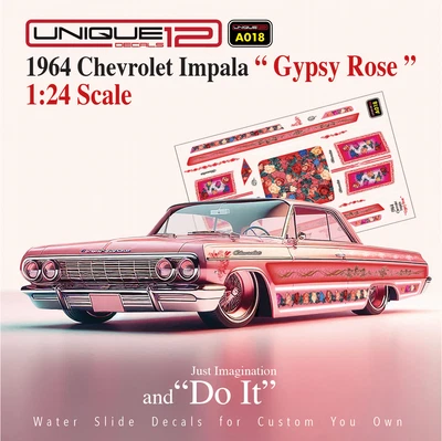 1964 Impala Gypsy Rose Water Slide Decal White Toner 1/24 RC Model Dicast # A018 - Image 1 of 4