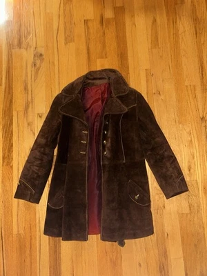 Vintage 1970s Genuine Suede Coat – Paneled Boho Belted Walking Jacket – no brand - Image 1 of 4