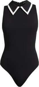 Alice + Olivia Womens Rothy Sleeveless Collared Thong Black Off White Bodysuit - Picture 1 of 2