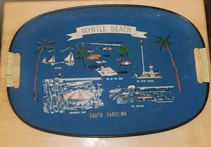 Vintage Myrtle Beach Souvenir Tray with Wicker Handles. Astro Needle/Pavillion.. - Picture 1 of 4