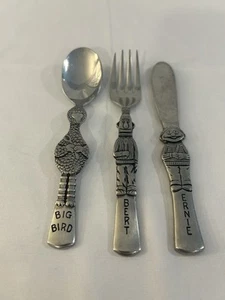 Posate vintage Muppets Gorham in acciaio inox. 3pz. Bert, Ernie & Big Bird. - Foto 1 di 2