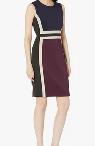CALVIN KLEIN BURGUNDY COLORBLOCK SLEEVELESS SHEATH SZ 18W - Picture 1 of 5