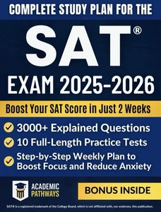 SAT Prüfung 2025-2026 kompletter Studienplan 3.000+ erklärte Fragen 10 volle Länge - Bild 1 von 3