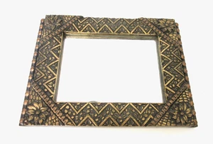 VINTAGE WOOD GESSO HANGING WALL MIRROR ~ Floral/Geometric Frame   8 1/2"  x  12" - Picture 1 of 17