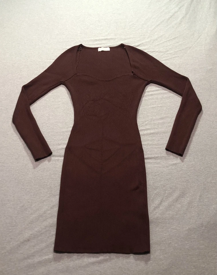 Love Always Bodycon Dress Women's M Ribbed Feminine Minimalist Chocolate Brown - Image 1 of 4