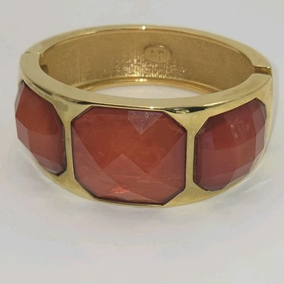Brazalete De Colección Joan Rivers Rojo Naranja Acrílico Y Tono Dorado Grueso Bisagra A Presión 7.5" Foto 1 de 4