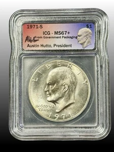 1971-S Eisenhower Silver Dollar “Ike” OGP MS67+ Austin Hutto Signed ICG - Picture 1 of 2