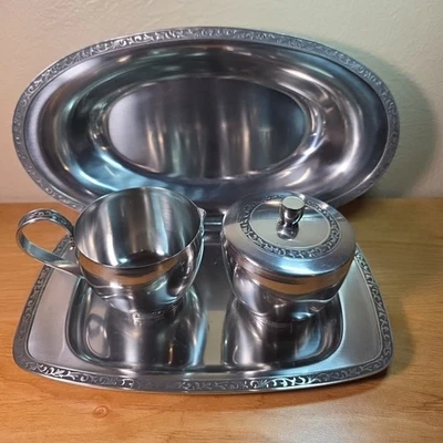 Bandeja de azúcar crema hueca de acero inoxidable color plata Monterey vintage MCM  Foto 1 de 4