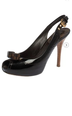 LOUIS VUITTON Patente Damier Level Saint Honore Tacones Cordones Peep Talla EE. UU. 7 37 Foto 1 de 4