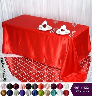 90x132" Satin Rectangular Tablecloth - Wedding Reception Party Decorations - Image 1 of 3