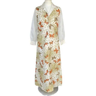 Vestido Maxi Boho Hippie Mariposas Anfitriona Vintage Años 70 Alfred Shaheen Hawaii 12 Foto 1 de 4