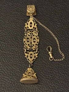 Antike Weste Taschenclip Uhrenkette Anhänger Wachssiegel Pat’d 22. September 1903 - Bild 1 von 11