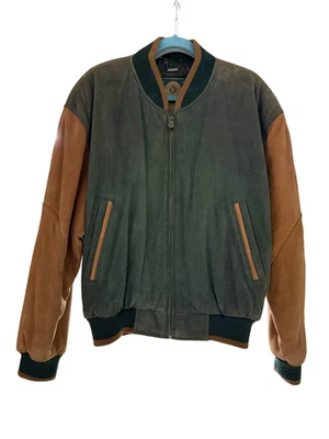 Chaqueta de bombardero de gamuza de cuero genuino mediano solo para miembros de colección marrón verde Foto 1 de 4