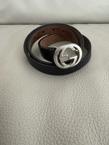 Authentic GUCCI Children’s Kids Black Leather Interlocking GG Belt Large 6/8. - Picture 1 of 8